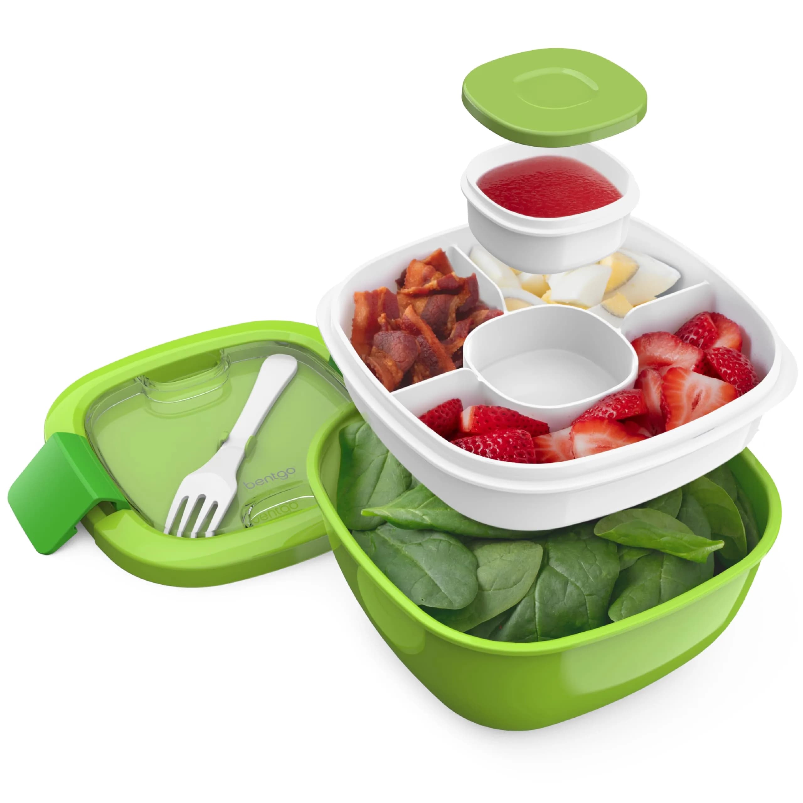 Bentgo Salad Container Green 54 oz | Leak-Proof Meal Prep Lunch Box with 4-Compartment Tray & Fork - main product image