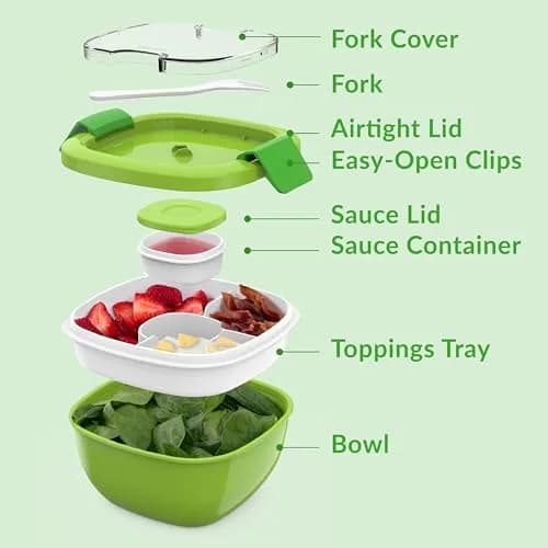 Bentgo Salad Container Green 54 oz | Leak-Proof Meal Prep Lunch Box with 4-Compartment Tray & Fork thumbnail 6