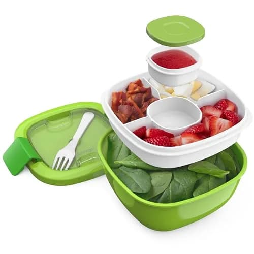 Bentgo Salad Container Green 54 oz | Leak-Proof Meal Prep Lunch Box with 4-Compartment Tray & Fork thumbnail 1
