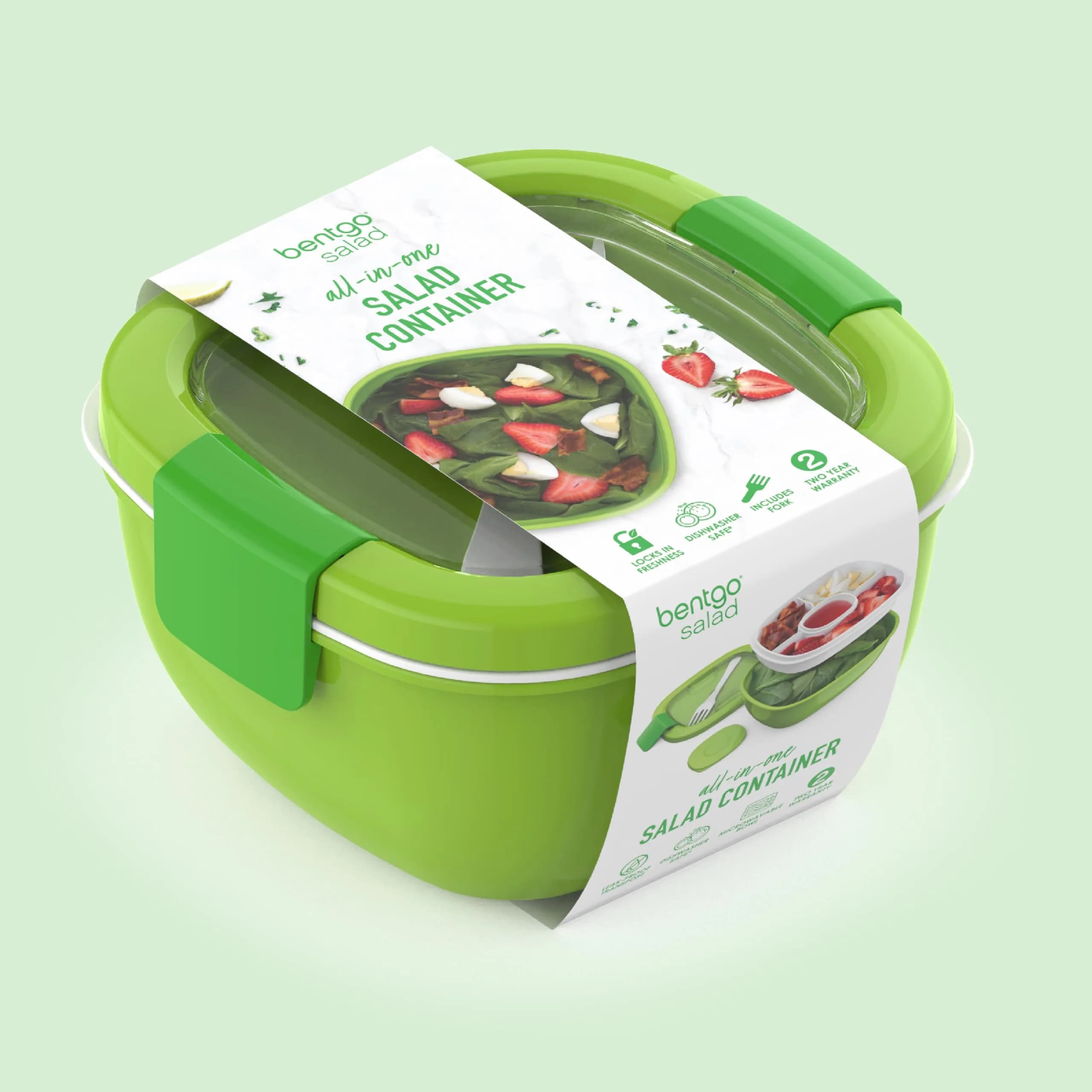 Bentgo Salad Container Green 54 oz | Leak-Proof Meal Prep Lunch Box with 4-Compartment Tray & Fork - view 8