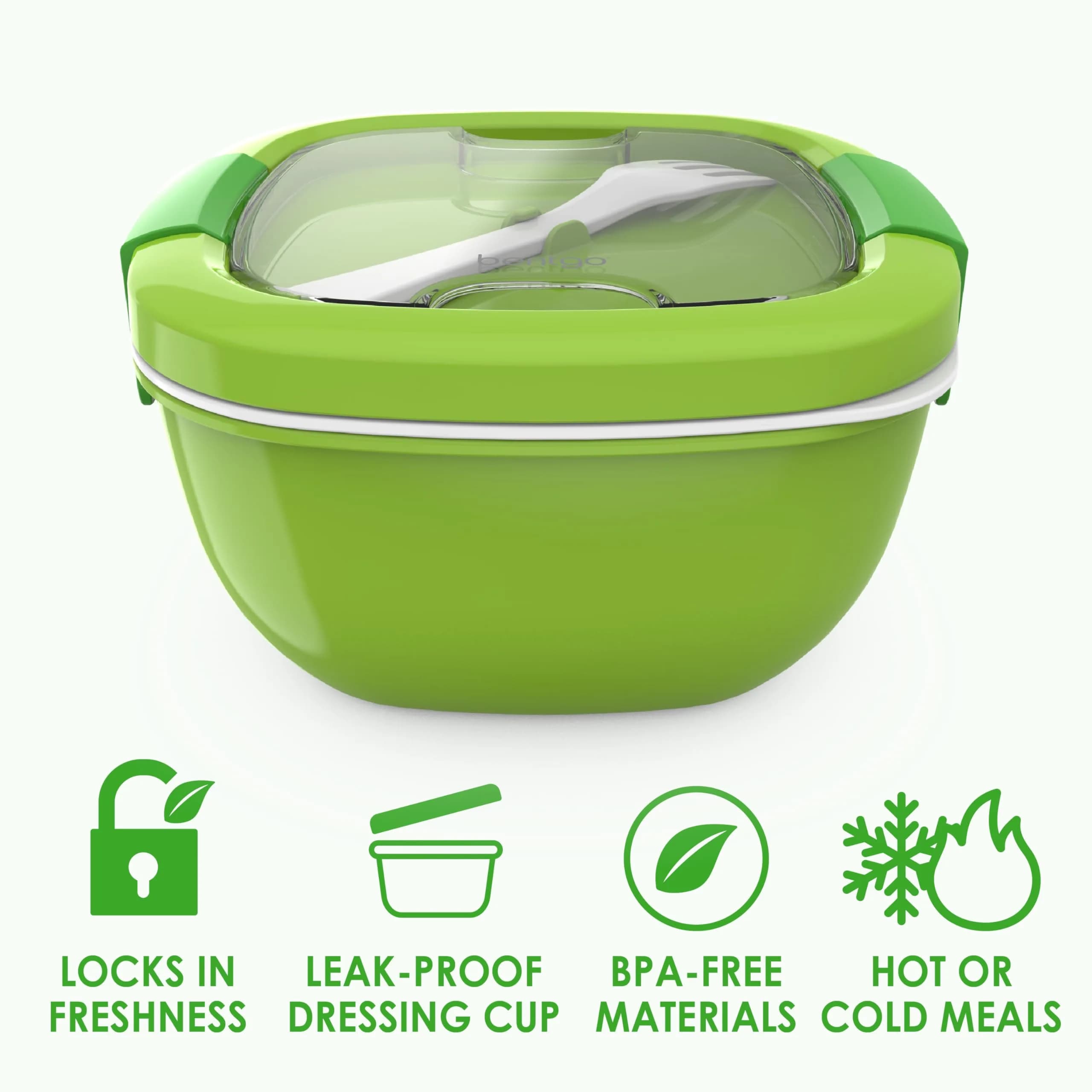 Bentgo Salad Container Green 54 oz | Leak-Proof Meal Prep Lunch Box with 4-Compartment Tray & Fork - view 3