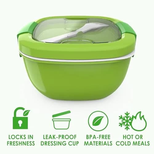 Bentgo Salad Container Green 54 oz | Leak-Proof Meal Prep Lunch Box with 4-Compartment Tray & Fork thumbnail 3
