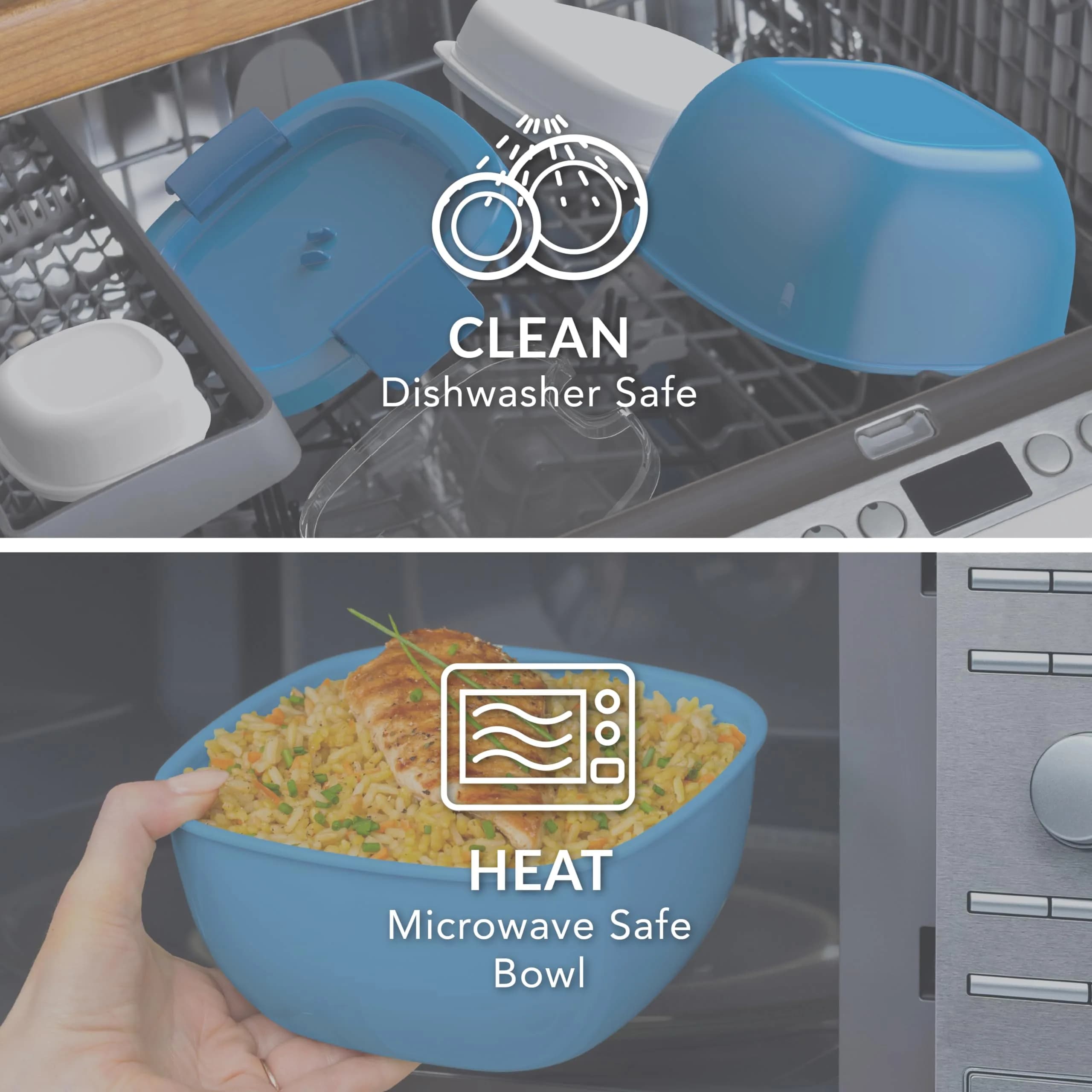 Bentgo Salad Container Blue 1.6L (54 oz) | Leak-Proof Lunch Bowl with 4-Compartment Toppings Tray & Fork - view 5