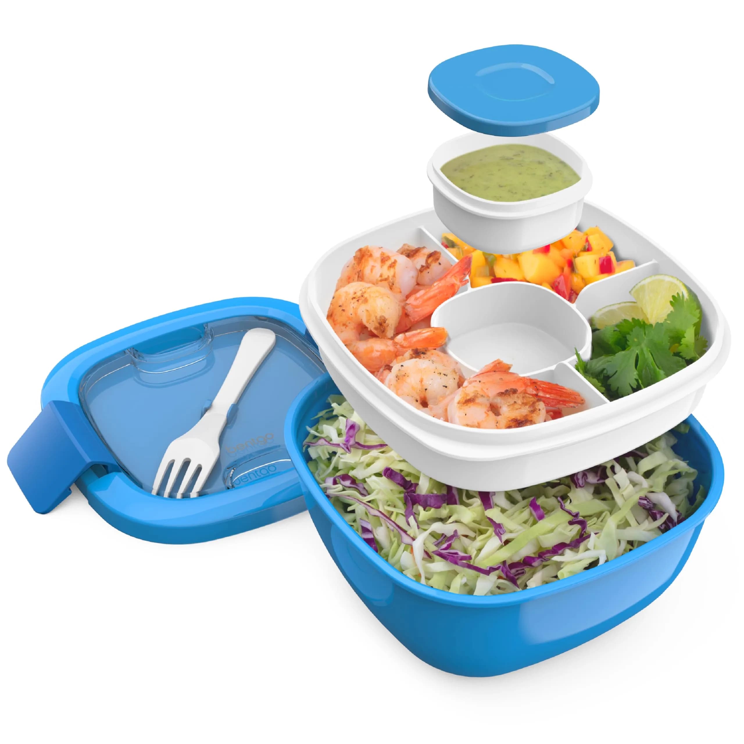 Bentgo Blue 54 oz Salad Container with 4-Compartment Tray | Leak-Proof, Includes Fork - main product image