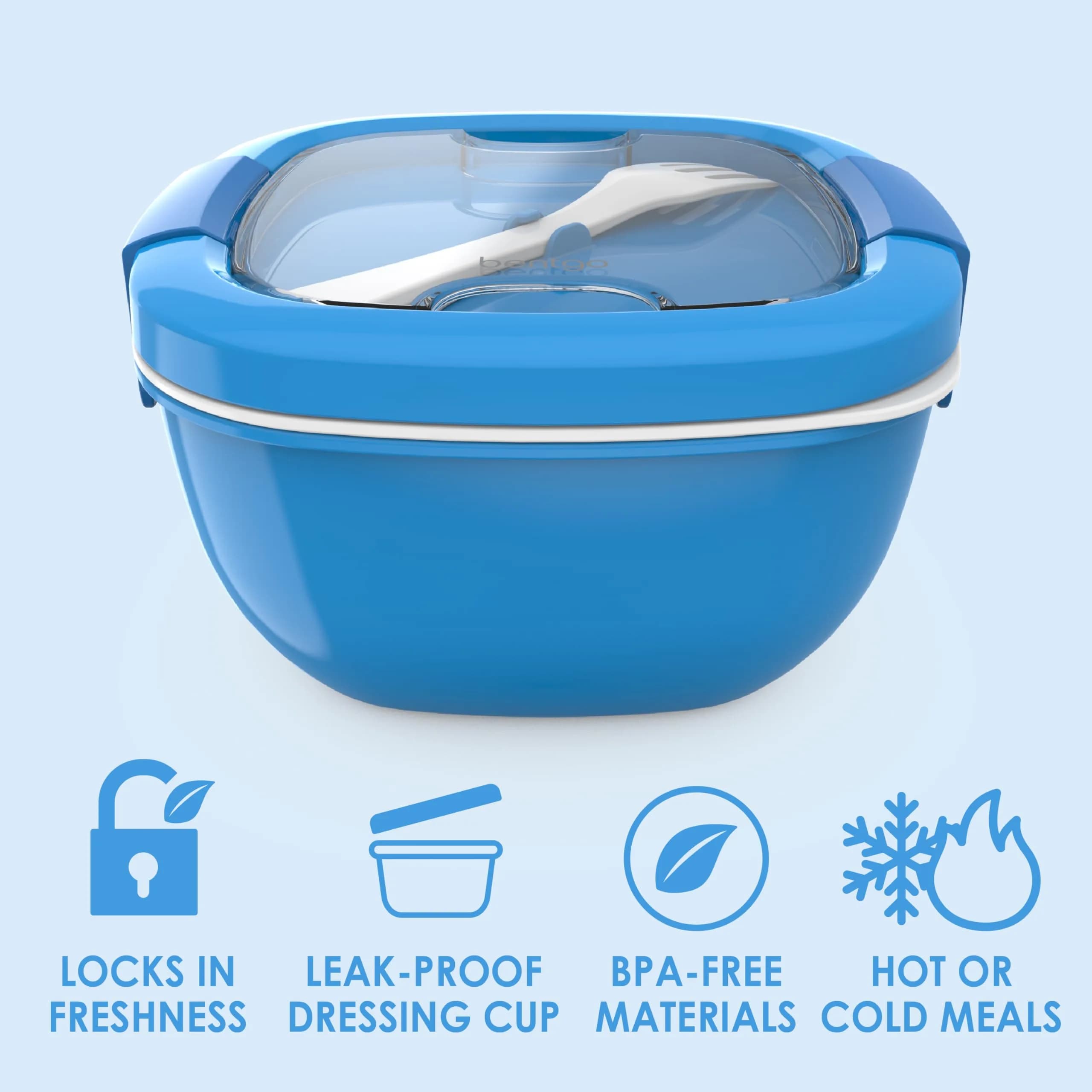Bentgo Blue 54 oz Salad Container with 4-Compartment Tray | Leak-Proof, Includes Fork - view 3