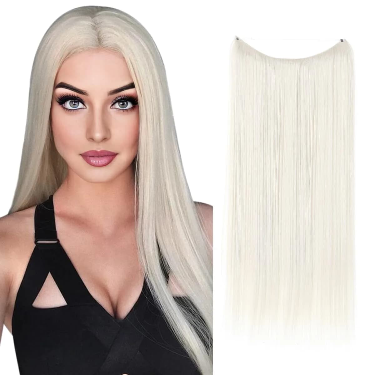 SARLA 22 Inch Invisible Wire Hair Extensions Light Auburn | Long Straight Synthetic Hairpiece for Women — Platinum Blonde / 22 Inch