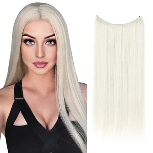SARLA Invisible Wire Hair Extensions Platinum Blonde 22 Inch | Long Straight Synthetic Hairpiece, Adjustable Headband, Heat Resistant Fiber thumbnail 1