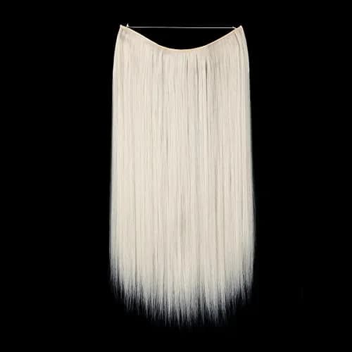 SARLA Invisible Wire Hair Extensions Platinum Blonde 22 Inch | Long Straight Synthetic Hairpiece, Adjustable Headband, Heat Resistant Fiber thumbnail 2