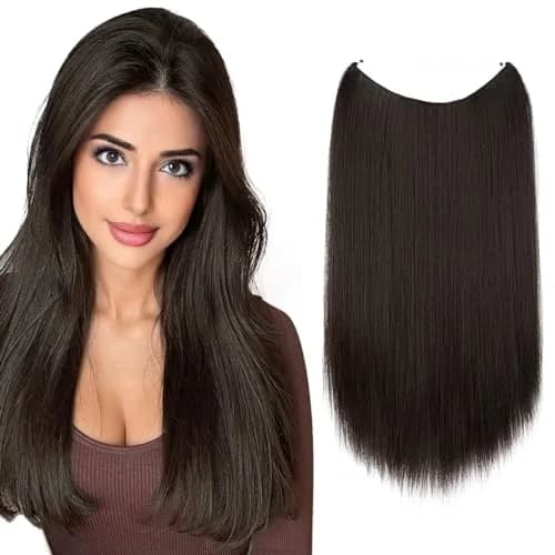 SARLA Invisible Wire Hair Extensions Straight Long Synthetic Hairpieces 22 Inch Black Brown | Adjustable Transparent Headband for Women thumbnail 1