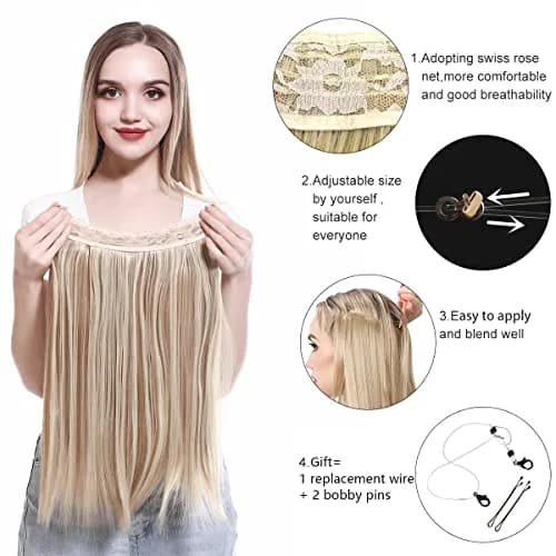 SARLA Invisible Wire Hair Extensions Straight Long Synthetic Hairpieces 22 Inch Black Brown | Adjustable Transparent Headband for Women thumbnail 5