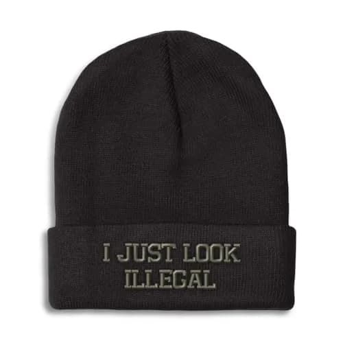 Speedy Pros Beanies for Men I Just Look Illegal Embroidery Humor Winter Hats One Size Black thumbnail 1