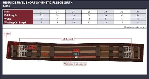 Henri de Rivel HDR Short Synthetic Fleece Girth 24" Black | Dressage Tack with Elastic Ends thumbnail 2