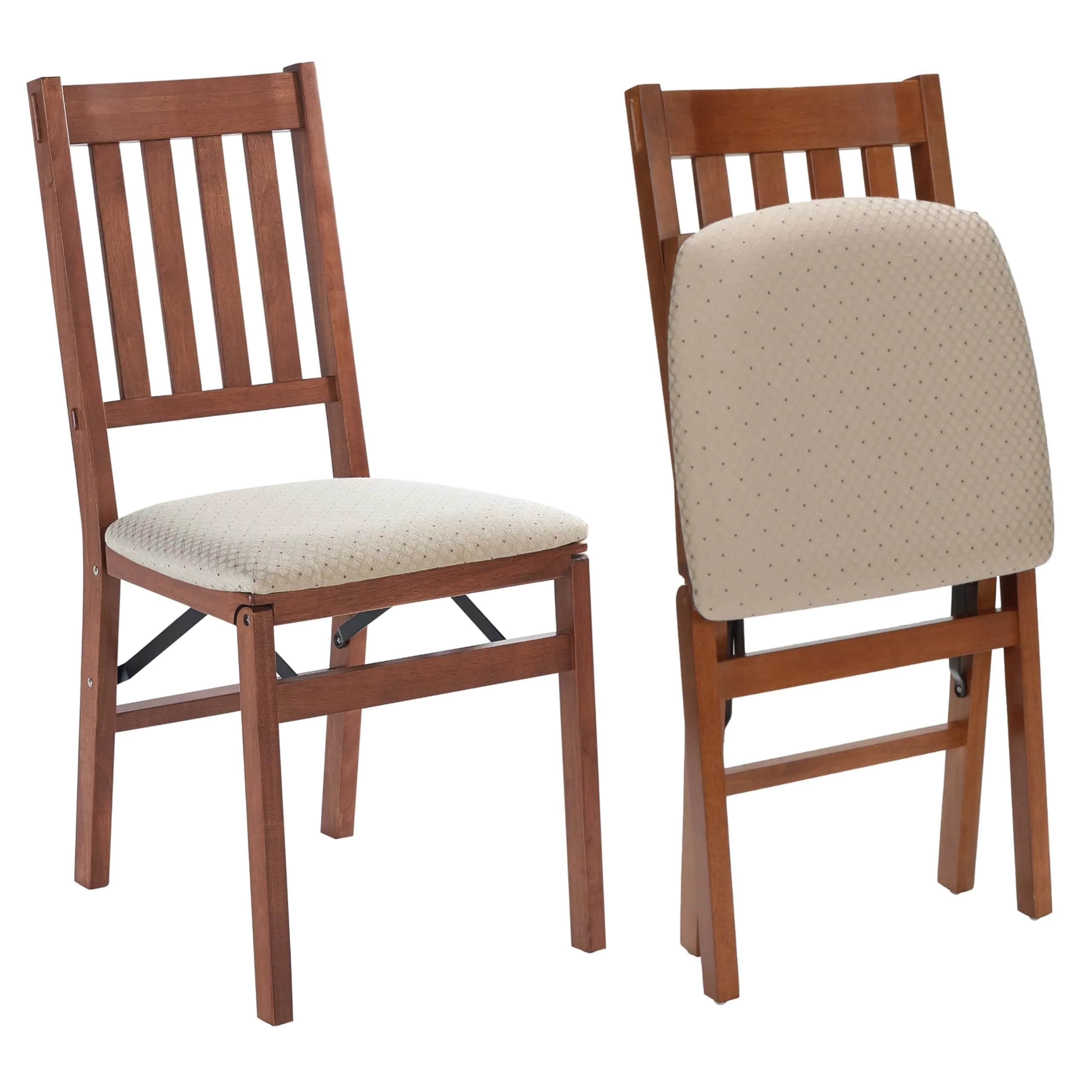Stakmore Arts and Crafts Wooden Folding Chairs with Padded Seats | Space-Saving, Fully Assembled, Fruitwood Frame