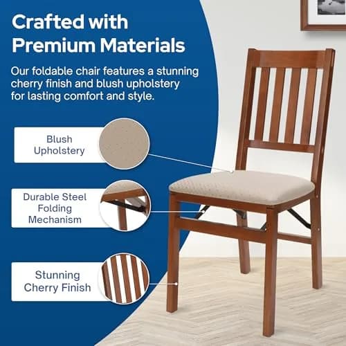 Stakmore Arts and Crafts Wooden Folding Chairs with Padded Seats | Space-Saving, Fully Assembled, Fruitwood Frame thumbnail 7