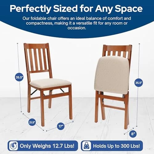 Stakmore Arts and Crafts Wooden Folding Chairs with Padded Seats | Space-Saving, Fully Assembled, Fruitwood Frame thumbnail 3