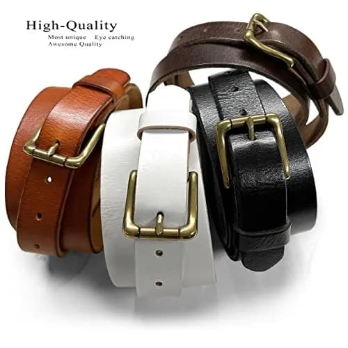 Belts.com Men's Solid Brass Roller Buckle Leather Belt 1-1/8" (30mm) Black-32 | Vintage Full Grain Cowhide thumbnail 2