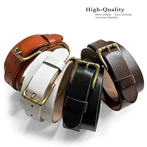 Belts.com Men's Solid Brass Roller Buckle Leather Belt 1-1/8" (30mm) Black-32 | Vintage Full Grain Cowhide thumbnail 3