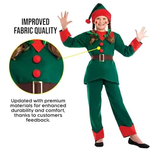 fun shack Elf Costume Kids, Christmas Costume for Kids, XL | Festive, Traditional Holiday Dress thumbnail 4