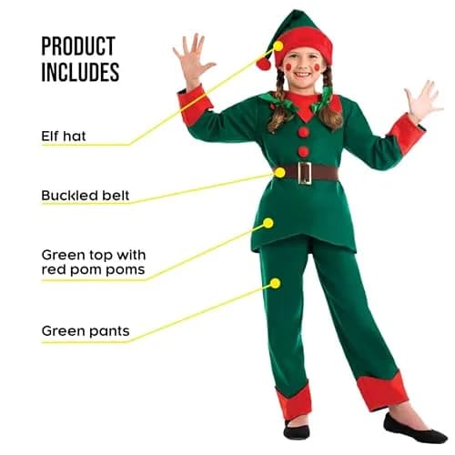 fun shack Elf Costume Kids, Christmas Costume for Kids, XL | Festive, Traditional Holiday Dress thumbnail 2