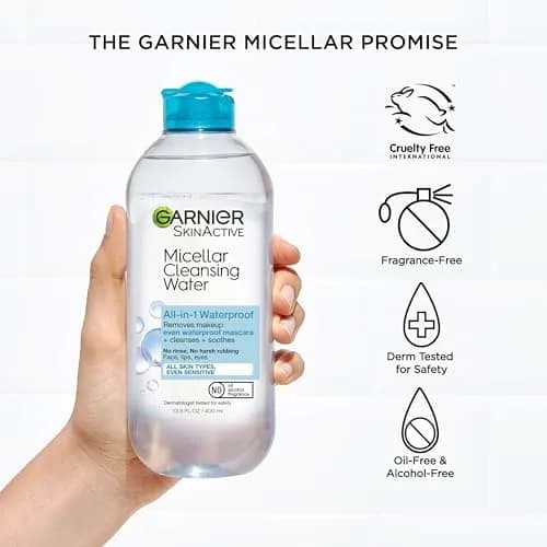 Garnier Micellar Cleansing Water for Waterproof Makeup, Hydrating Facial Cleanser & Makeup Remover 400mL (13.5 Fl Oz) | Gentle, Alcohol-Free, Vegan thumbnail 5