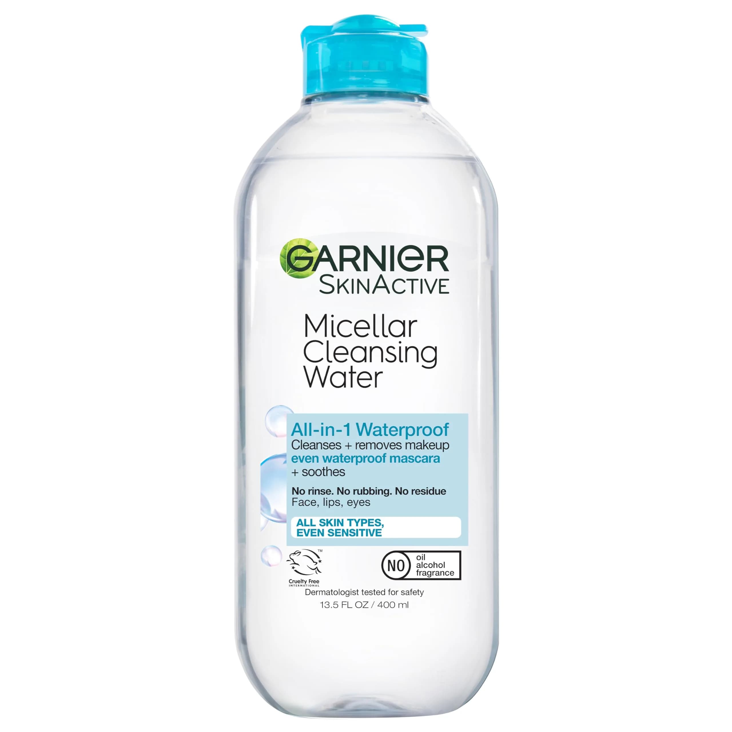 Garnier Micellar Cleansing Water for Waterproof Makeup, Hydrating Facial Cleanser & Makeup Remover 400mL (13.5 Fl Oz) | Gentle, Alcohol-Free, Vegan - main product image