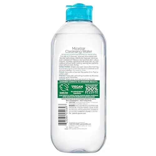 Garnier Micellar Cleansing Water for Waterproof Makeup, Hydrating Facial Cleanser & Makeup Remover 400mL (13.5 Fl Oz) | Gentle, Alcohol-Free, Vegan thumbnail 8