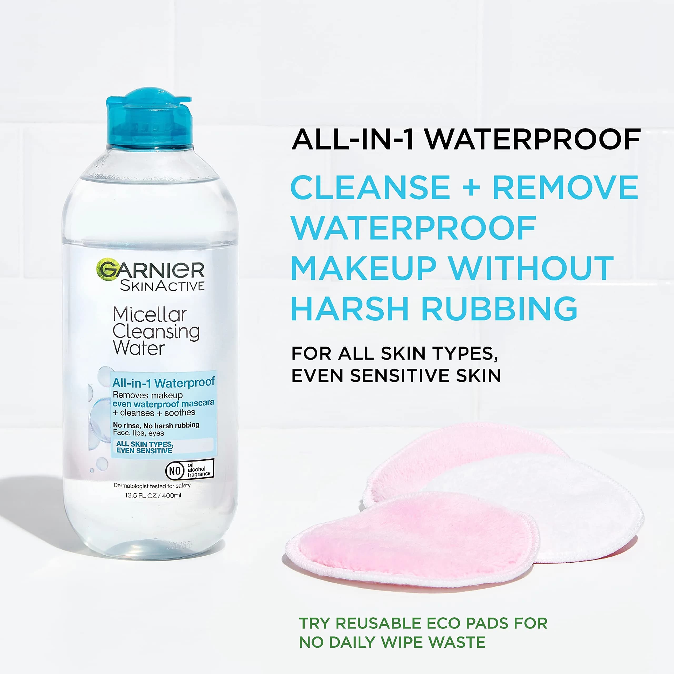 Garnier Micellar Cleansing Water for Waterproof Makeup, Hydrating Facial Cleanser & Makeup Remover 400mL (13.5 Fl Oz) | Gentle, Alcohol-Free, Vegan - view 2
