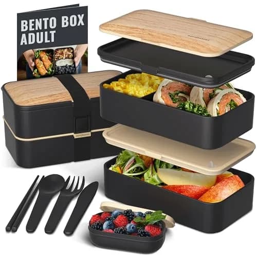 Bentoheaven Bento Box Adult, Stackable Lunch Box, 40 oz, Symph Onyx | Leakproof, Microwave & Dishwasher Safe thumbnail 1