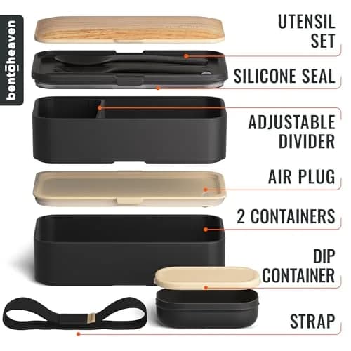 Bentoheaven Bento Box Adult, Stackable Lunch Box, 40 oz, Symph Onyx | Leakproof, Microwave & Dishwasher Safe thumbnail 5