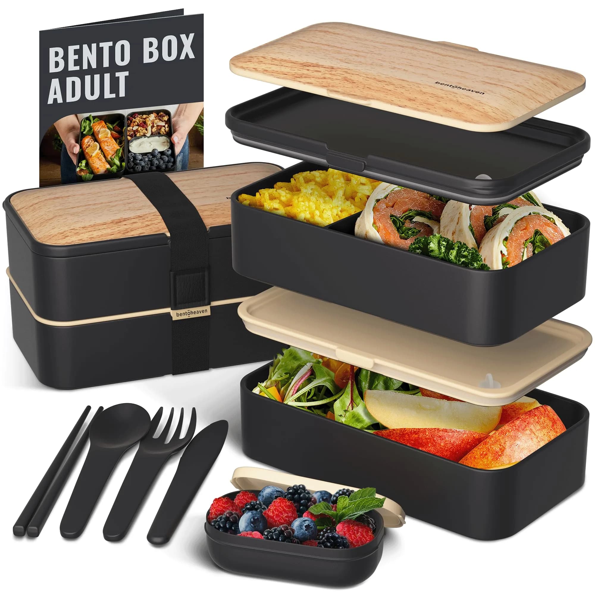 Bentoheaven Bento Box Adult, Stackable Lunch Box, 40 oz, Symph Onyx | Leakproof, Microwave & Dishwasher Safe