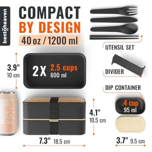 Bentoheaven Bento Box Adult, Stackable Lunch Box, 40 oz, Symph Onyx | Leakproof, Microwave & Dishwasher Safe thumbnail 2