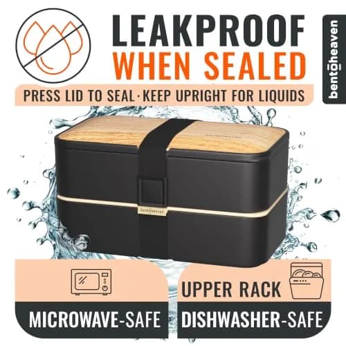 Bentoheaven Bento Box Adult, Stackable Lunch Box, 40 oz, Symph Onyx | Leakproof, Microwave & Dishwasher Safe thumbnail 3
