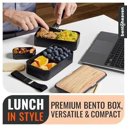 Bentoheaven Bento Box Adult, Stackable Lunch Box, 40 oz, Symph Onyx | Leakproof, Microwave & Dishwasher Safe thumbnail 4