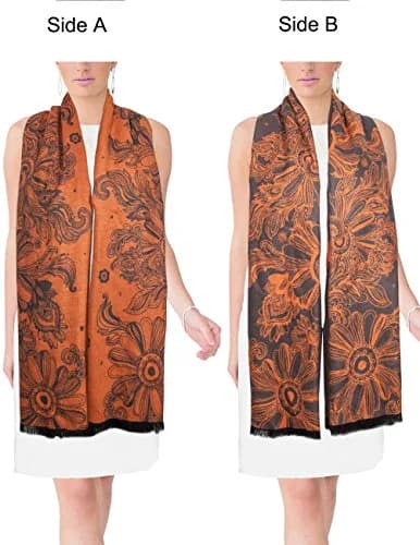Dahlia Women's Rayon Scarf Shawl - Floral Orange Flowers - Brown | Soft, Warm & Silky thumbnail 4