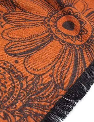 Dahlia Women's Rayon Scarf Shawl - Floral Orange Flowers - Brown | Soft, Warm & Silky thumbnail 6