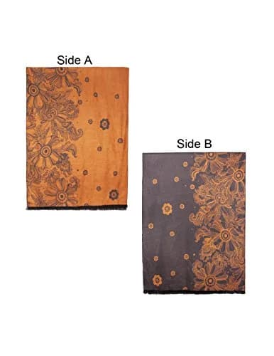 Dahlia Women's Rayon Scarf Shawl - Floral Orange Flowers - Brown | Soft, Warm & Silky thumbnail 2