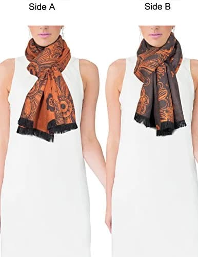 Dahlia Women's Rayon Scarf Shawl - Floral Orange Flowers - Brown | Soft, Warm & Silky thumbnail 3