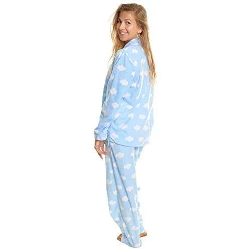 Angelina Womens Pajama Set with Notch Collar and Pockets | Blue Clouds | Cozy Fleece thumbnail 2