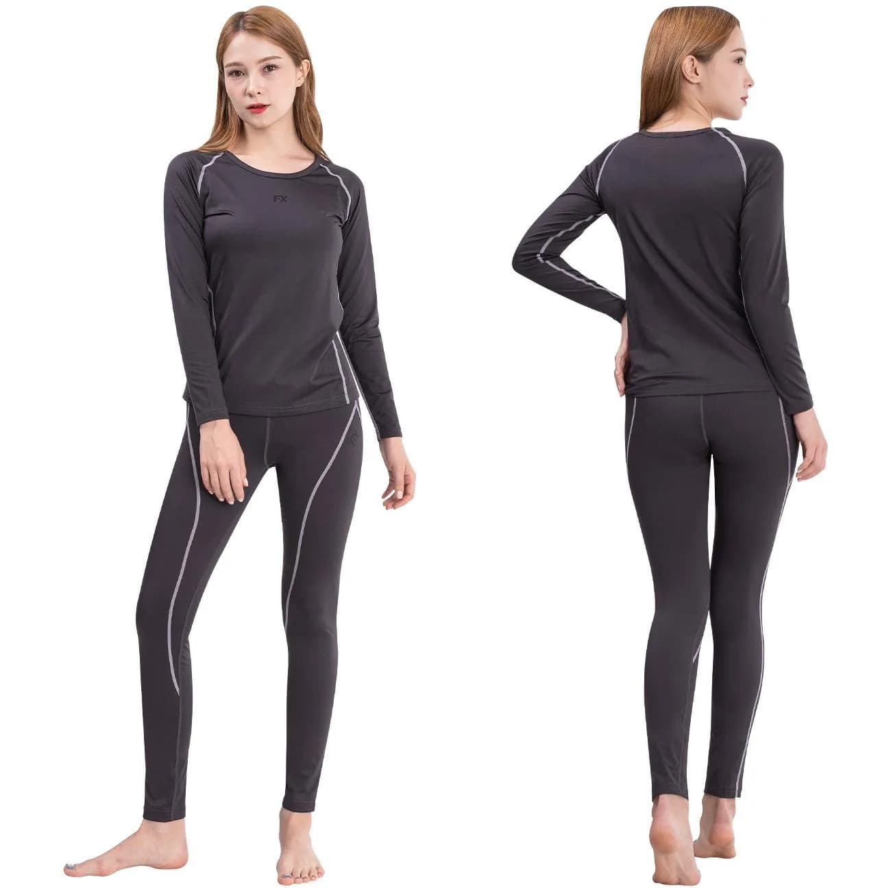 FITEXTREME Womens MAXHEAT Fleece Long Johns Thermal Underwear Set Grey S | Snug Fit for Cold Weather