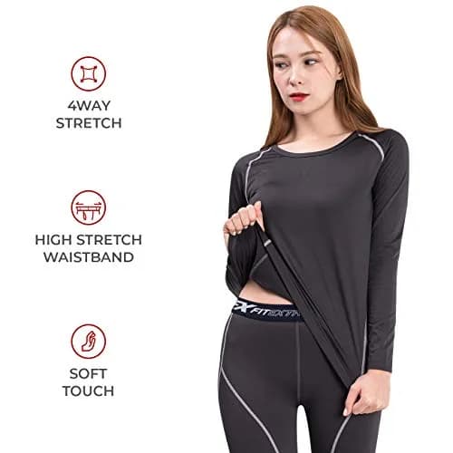 FITEXTREME Womens MAXHEAT Fleece Long Johns Thermal Underwear Set Grey S | Snug Fit for Cold Weather thumbnail 3