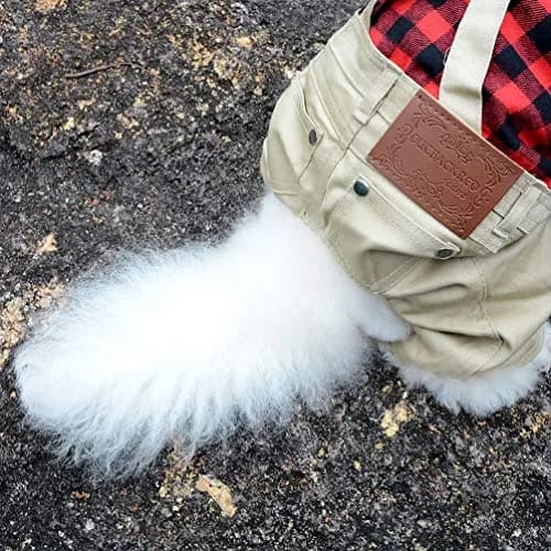 SMALLLEE_LUCKY_STORE Pet Clothes for Small Dog Cat Red Plaid Shirts Sweater with Khaki Overalls Pants Jumpsuit Outfits L | Easy Snap & High Belly Cut thumbnail 8