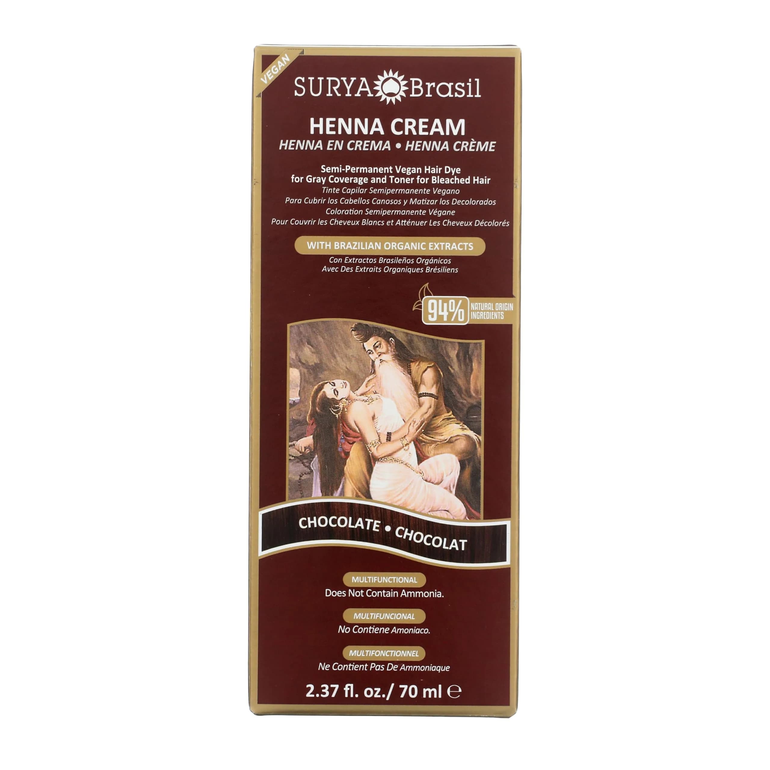 Surya Brasil Henna Cream Chocolate 2.37 Fl Oz | Vegan, Natural, Semi-Permanent Hair Color
