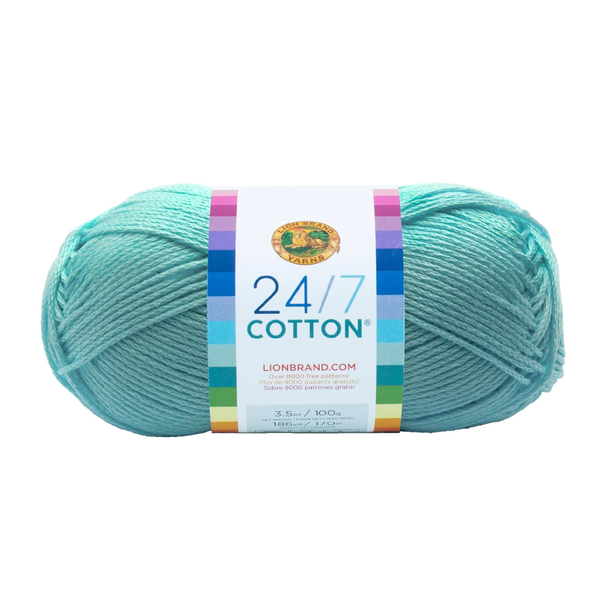 Lion Brand Yarn 24/7 Cotton Yarn Navy 100g (3.5oz) | Smooth Mercerized Cotton for Crochet & Knitting — Aqua