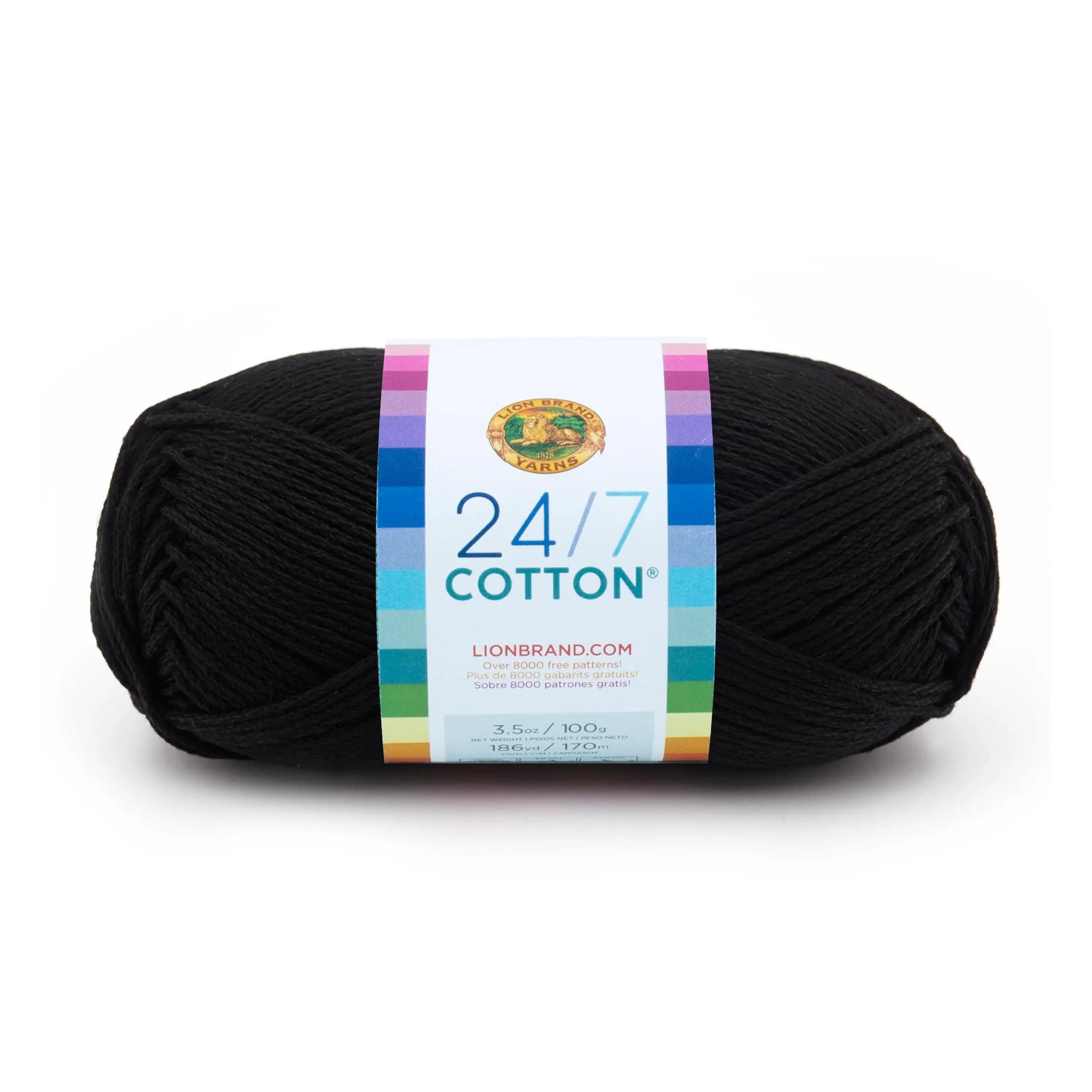Lion Brand Yarn 24/7 Cotton Yarn Black 100 g (3.5 oz) | Smooth Mercerized Cotton for Crochet & Knitting - main product image