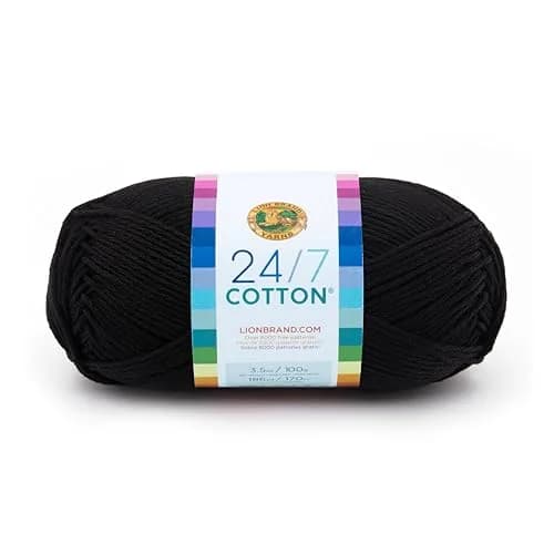 Lion Brand Yarn 24/7 Cotton Yarn Black 100 g (3.5 oz) | Smooth Mercerized Cotton for Crochet & Knitting thumbnail 1