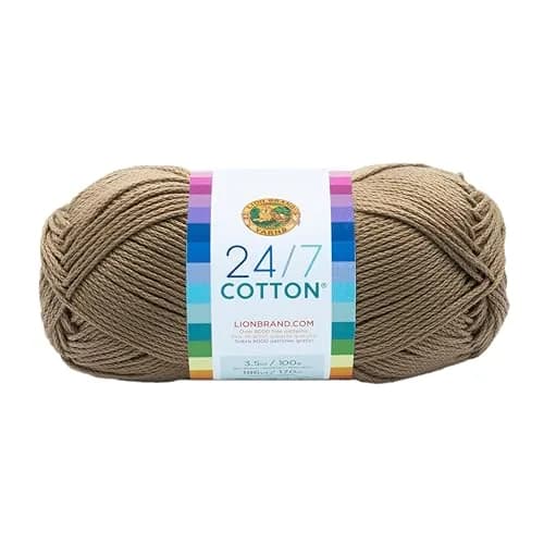 Lion Brand Yarn 24/7 Cotton Yarn Taupe | Soft, Mercerized Cotton for Knitting & Crocheting thumbnail 1
