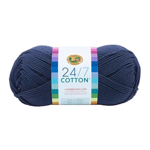 Lion Brand Yarn 24/7 Cotton Yarn Navy 100g (3.5oz) | Smooth Mercerized Cotton for Crochet & Knitting thumbnail 1