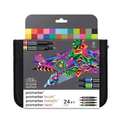 Winsor & Newton Promarker Set of 24 Mixed Markers | Alcohol-Based Ink for Illustration & Crafts thumbnail 1