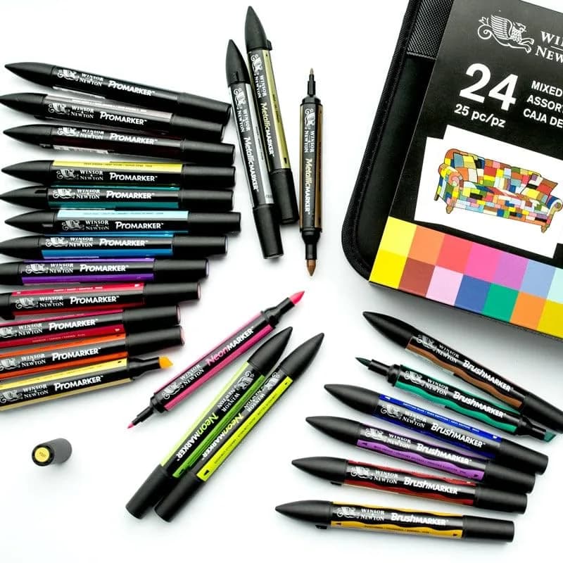 Winsor & Newton Promarker Set of 24 Mixed Markers | Alcohol-Based Ink for Illustration & Crafts - view 2