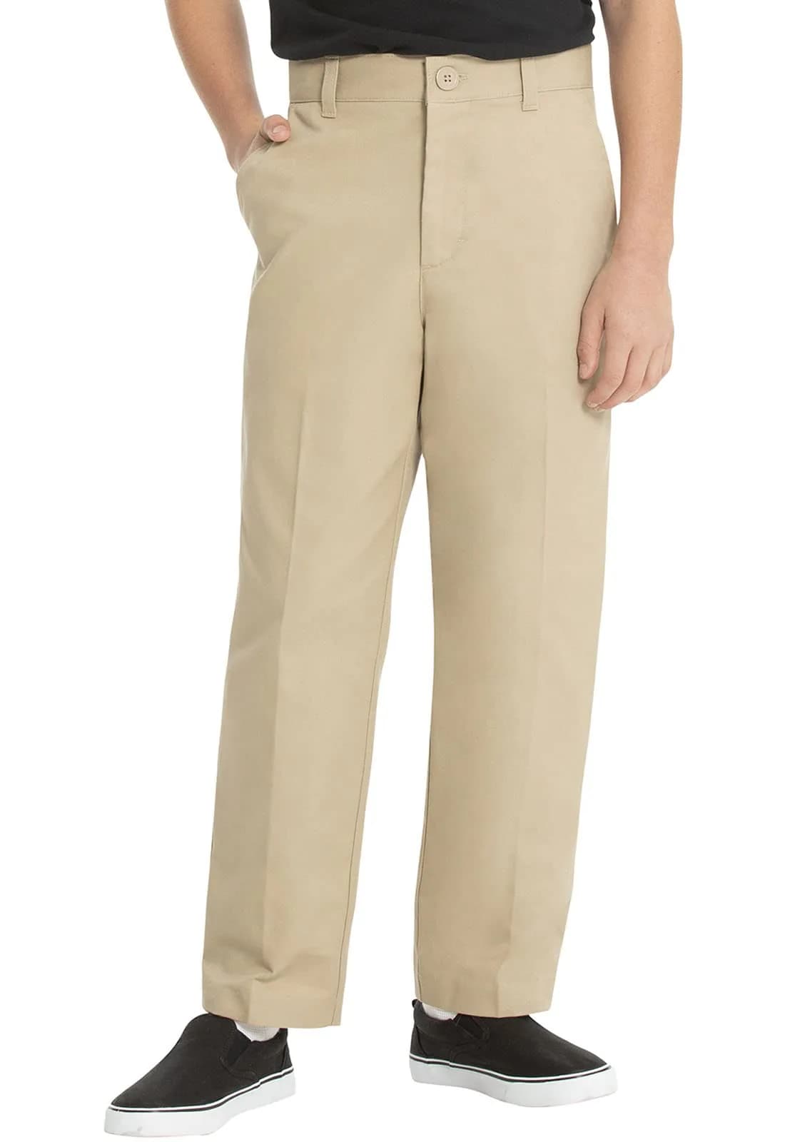 Classroom Boys Husky Flat Front Pants Khaki 16 US | Adjustable Waist, Easy Care Cotton-Poly Twill